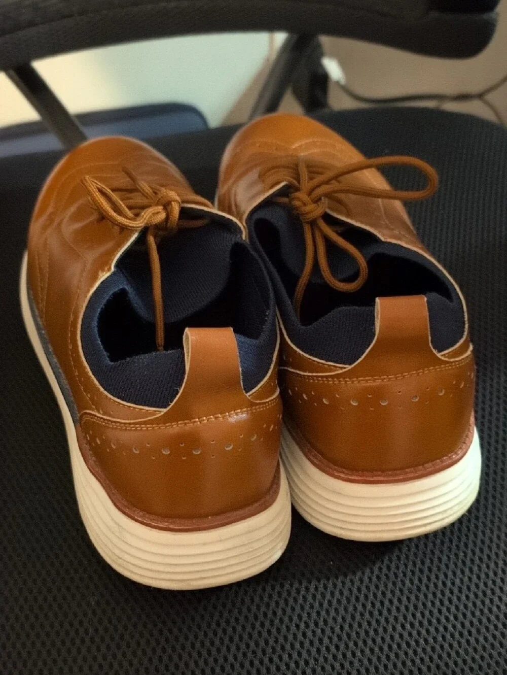 Men's Tan Leather Wingtip Derbys with Lightweight Sole